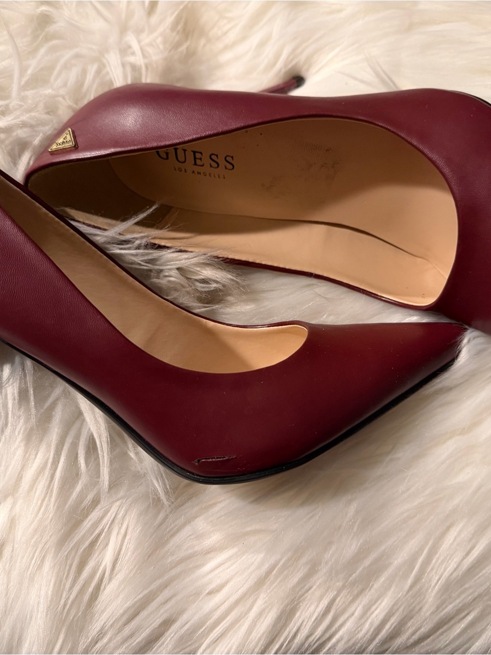GUESS Women's Wine Red Pointed-Toe Leather Heels